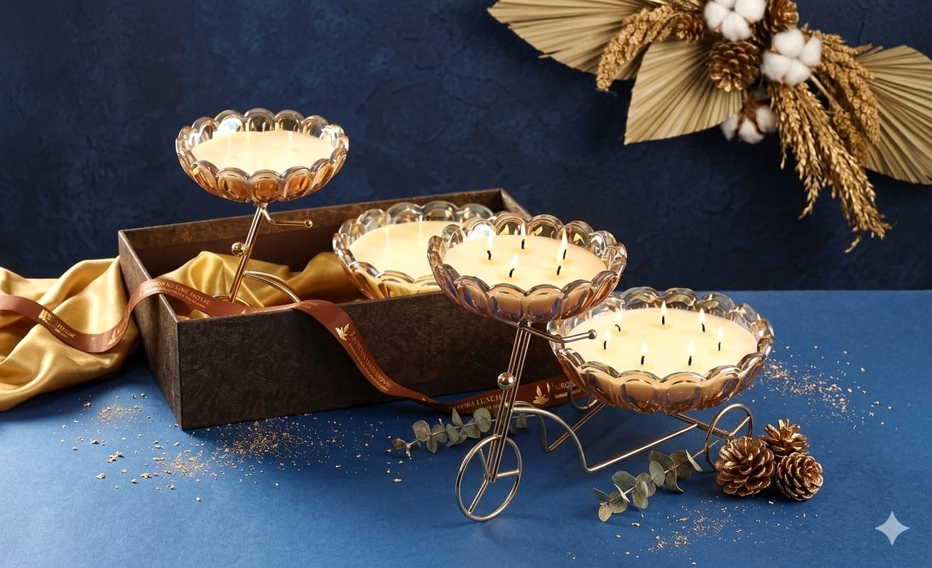 Golden tealight tree gift piece